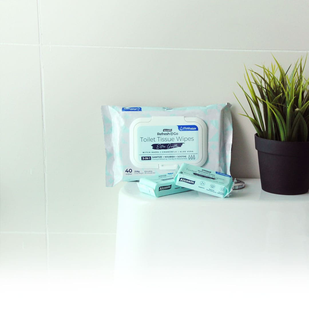 Alcean Flushable Toilet Wipes with Natural Plant Extract (8 Wipes x 8 Packs)