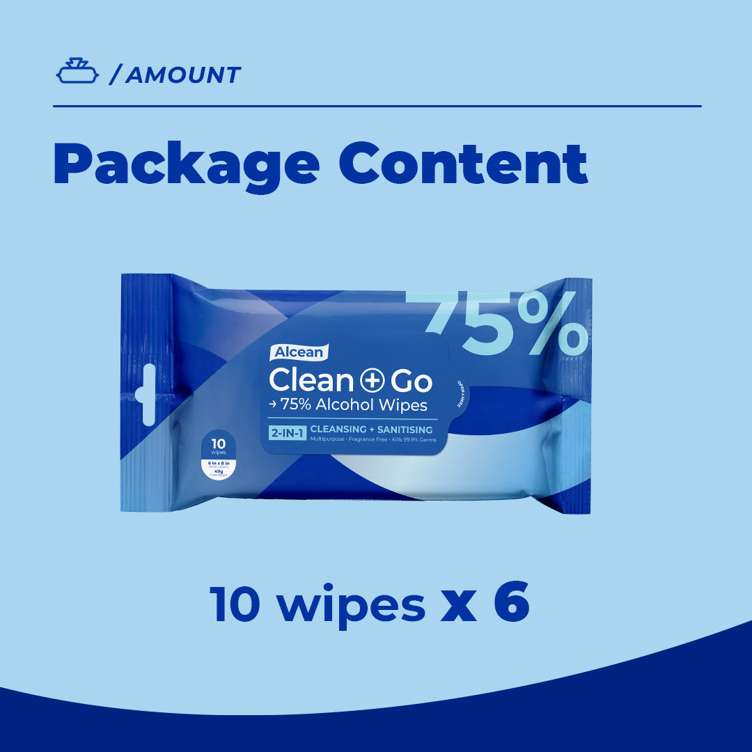 Alcean 75% Classic Alcohol Wipes - 10 Wipes (6 Packs)