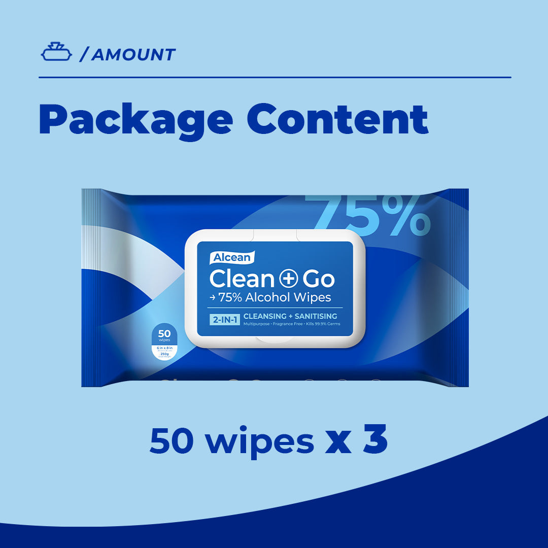 Alcean 75% Classic Alcohol Wipe - 50 Wipes (3 Packs)