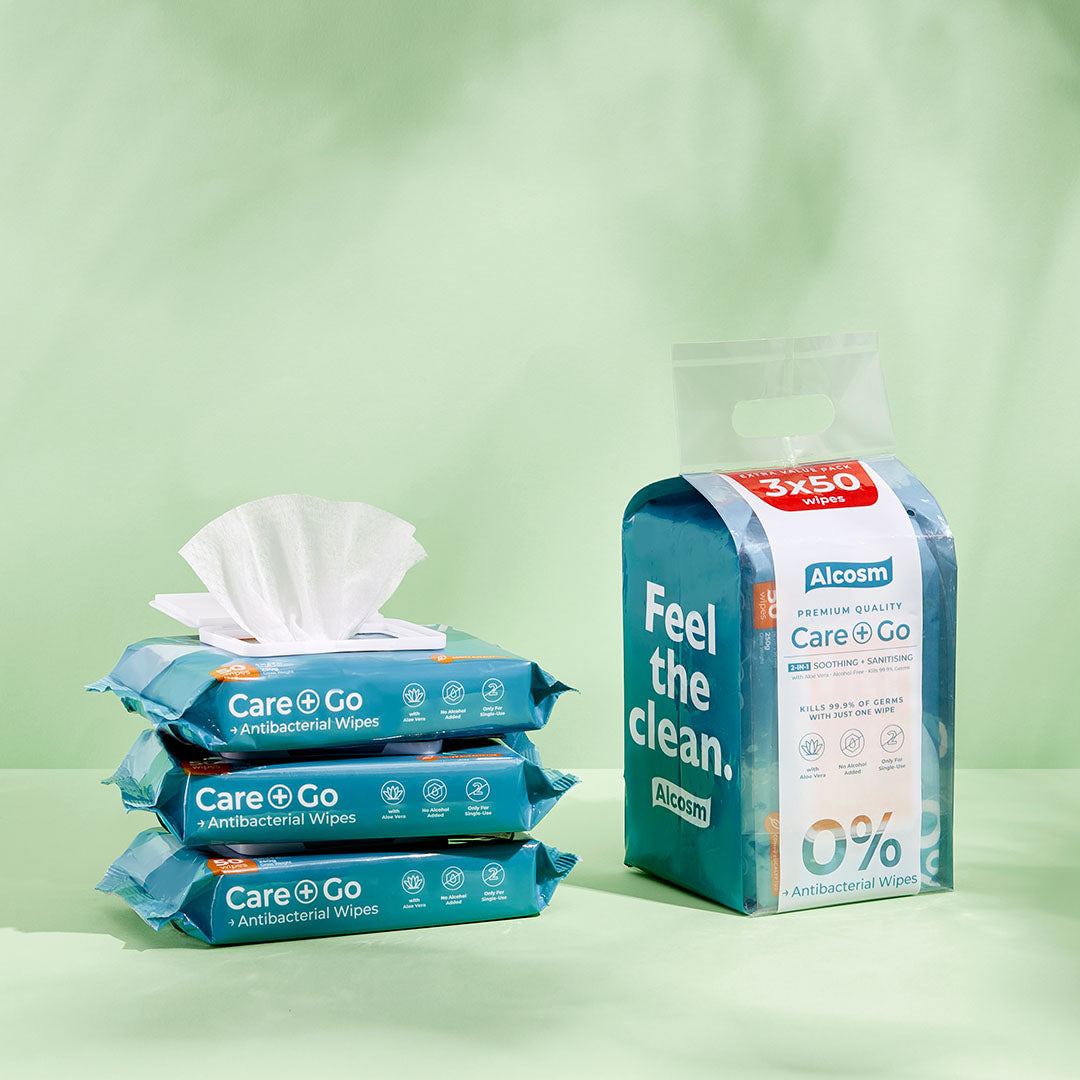 Alcean Antibacterial Classic Wipes 0% Alcohol (50 Wipes x 3 Packs)