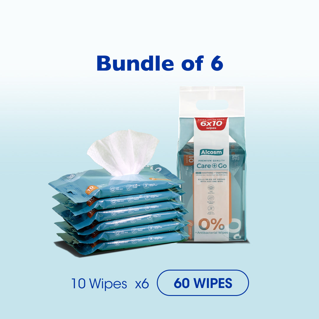 Alcean Antibacterial Classic Wipes 0% Alcohol (10 Wipes x 6 Packs)