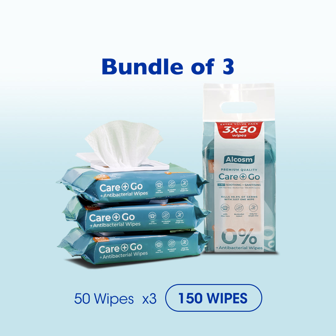 Alcean Antibacterial Classic Wipes 0% Alcohol (50 Wipes x 3 Packs)
