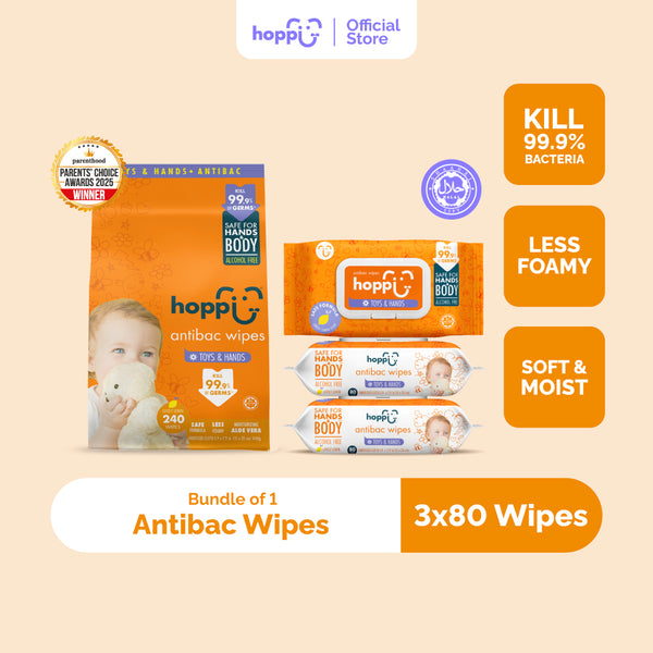 Hoppi Baby Antibacterial Wipes (80 Wipes x 3)