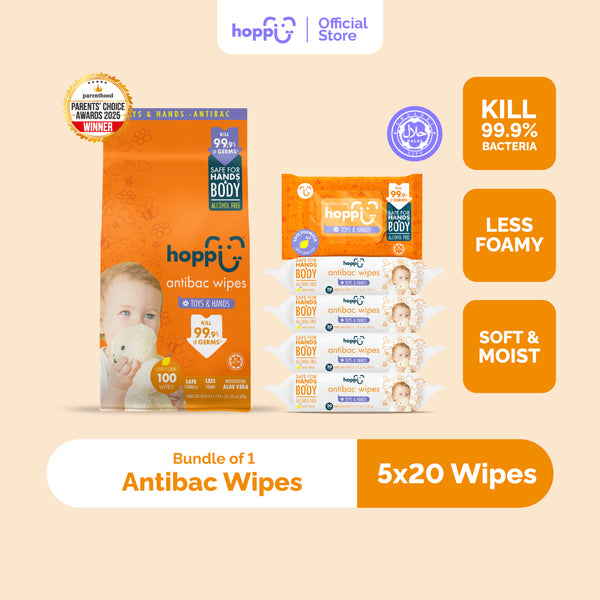 Hoppi Baby Antibacterial Wipes (20 Wipes x 5)