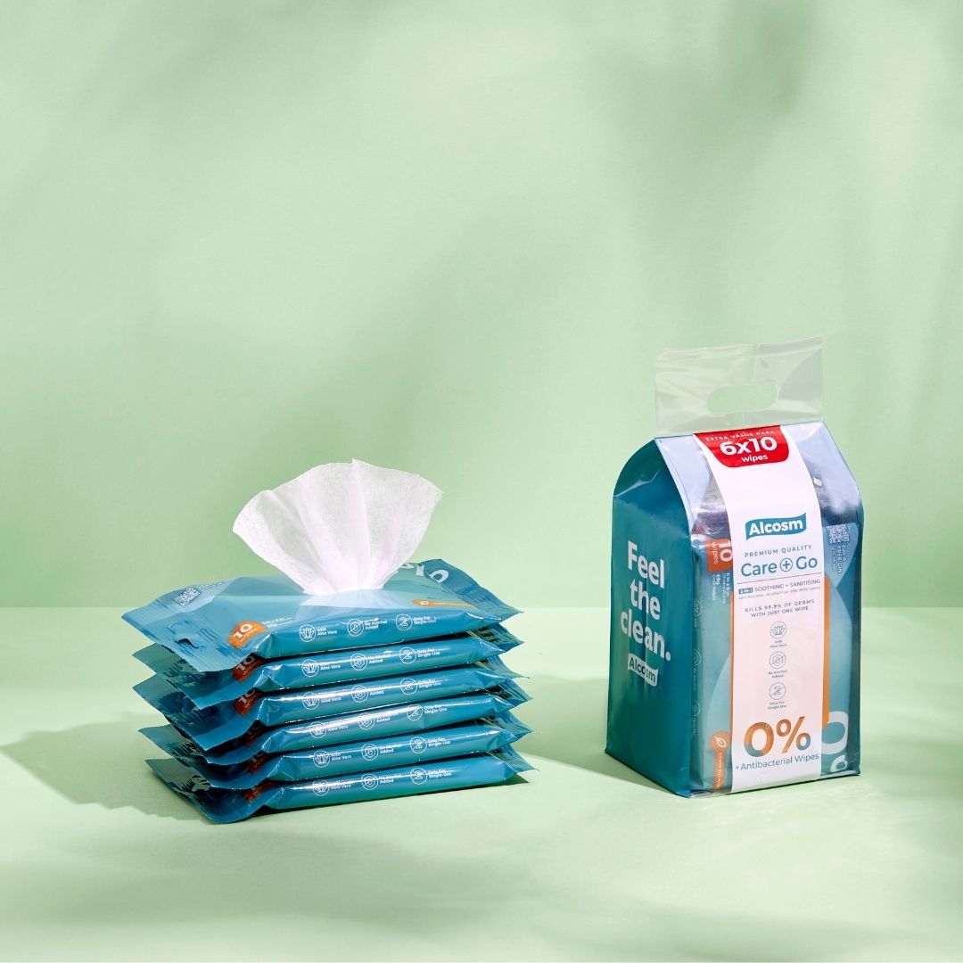 Alcean Antibacterial Classic Wipes 0% Alcohol (10 Wipes x 6 Packs)