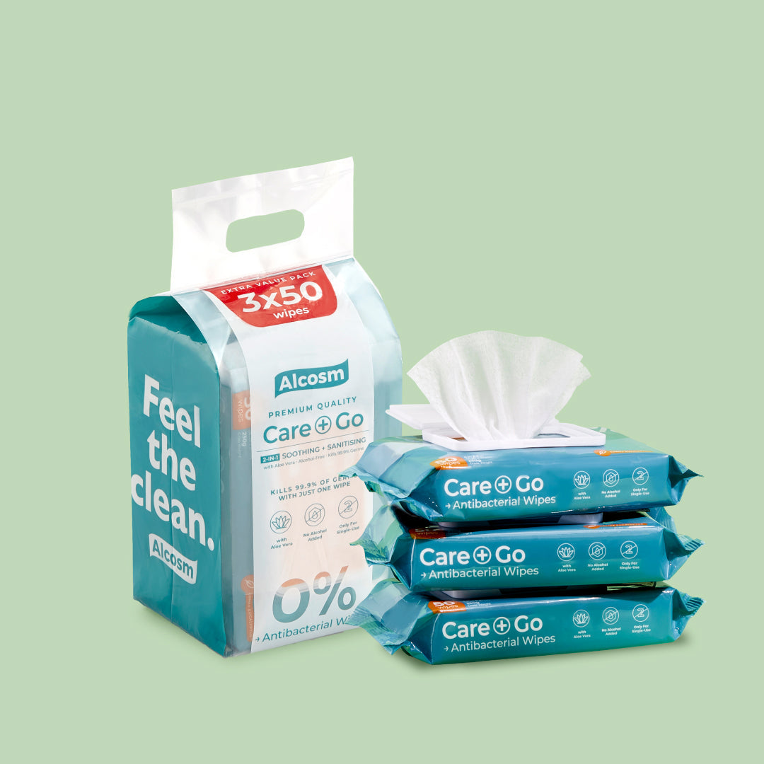 Alcean Antibacterial Classic Wipes 0% Alcohol (50 Wipes x 3 Packs)