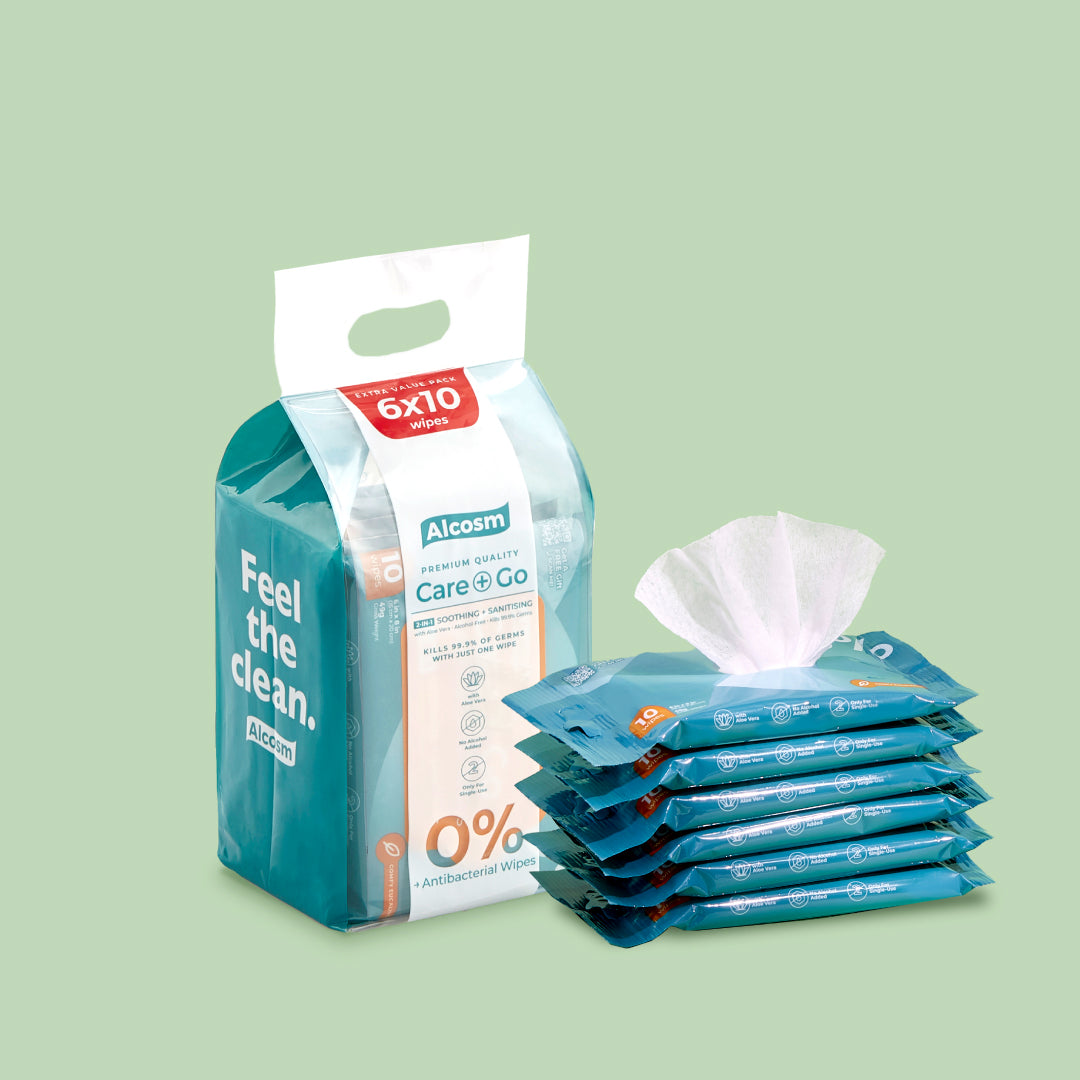 Alcean Antibacterial Classic Wipes 0% Alcohol (10 Wipes x 6 Packs)