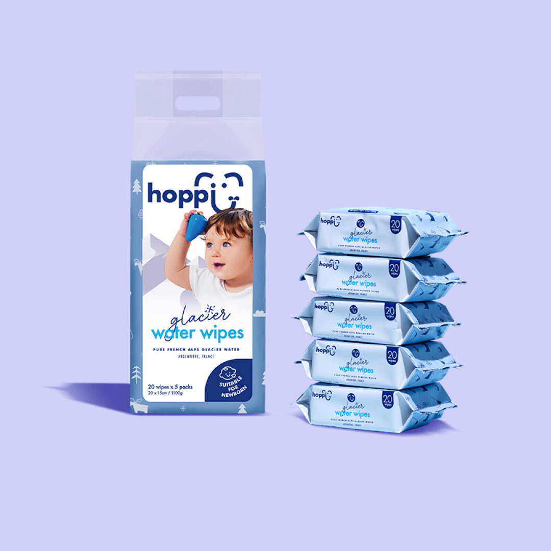 Hoppi Glacier Water Wipes (20 Wipes x 5 Packs)