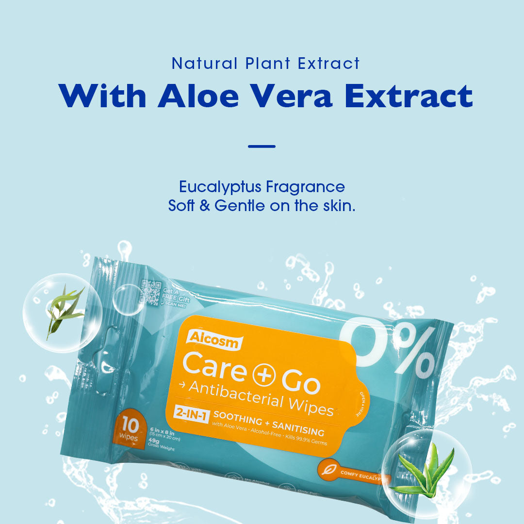 Alcean Antibacterial Classic Wipes 0% Alcohol (10 Wipes x 6 Packs)
