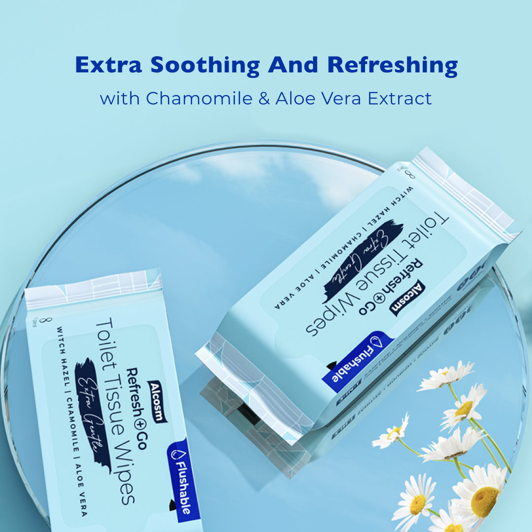 Alcean Flushable Toilet Wipes with Natural Plant Extract (8 Wipes x 8 Packs)